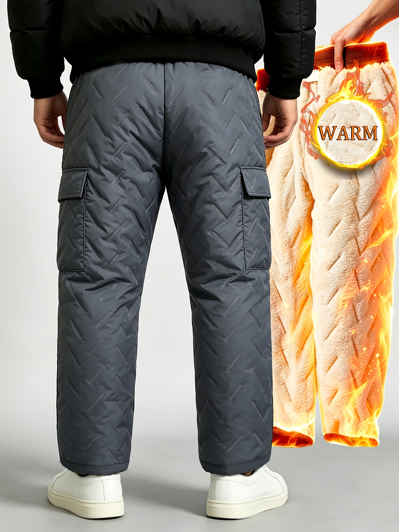 Men's Fleece-Lined Cargo Snow Pants with Multiple Pockets