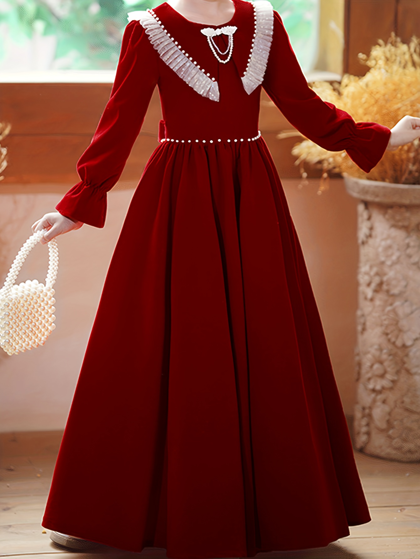 chinese dress ladies Little Girls Fall Bow Accent Red A-Line Dress main image 1