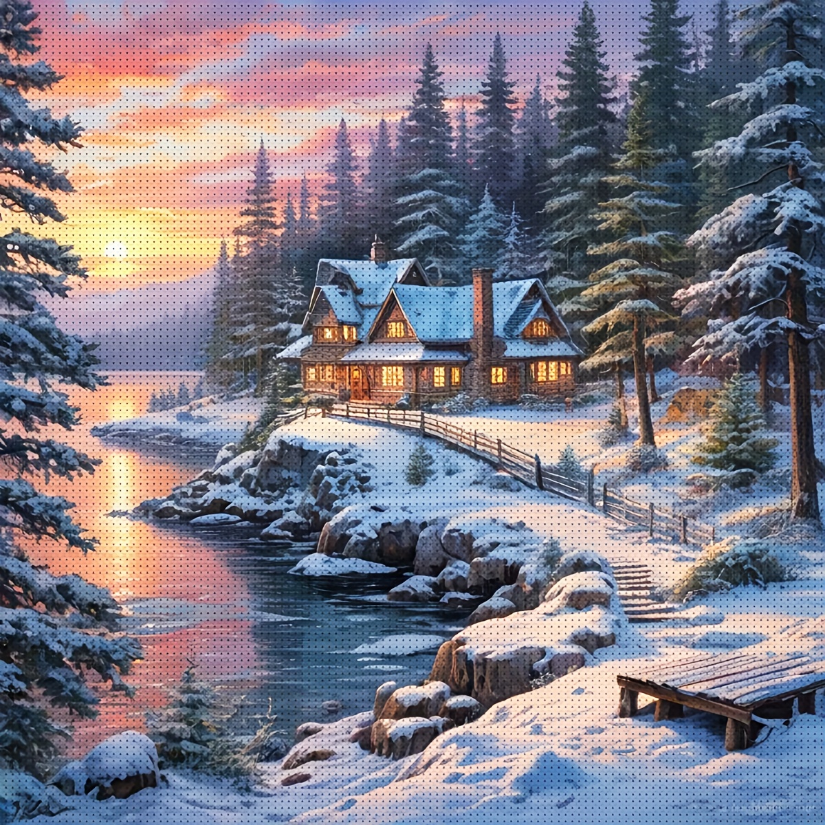 JOZYSH 1 kos 40X40 cm - 15,7X15,7 palcev/50X50 cm - 19,7X19,7 palcev za začetnike s križno šivanjem brez okvirja, 11CT/14CT, z motivom snežene