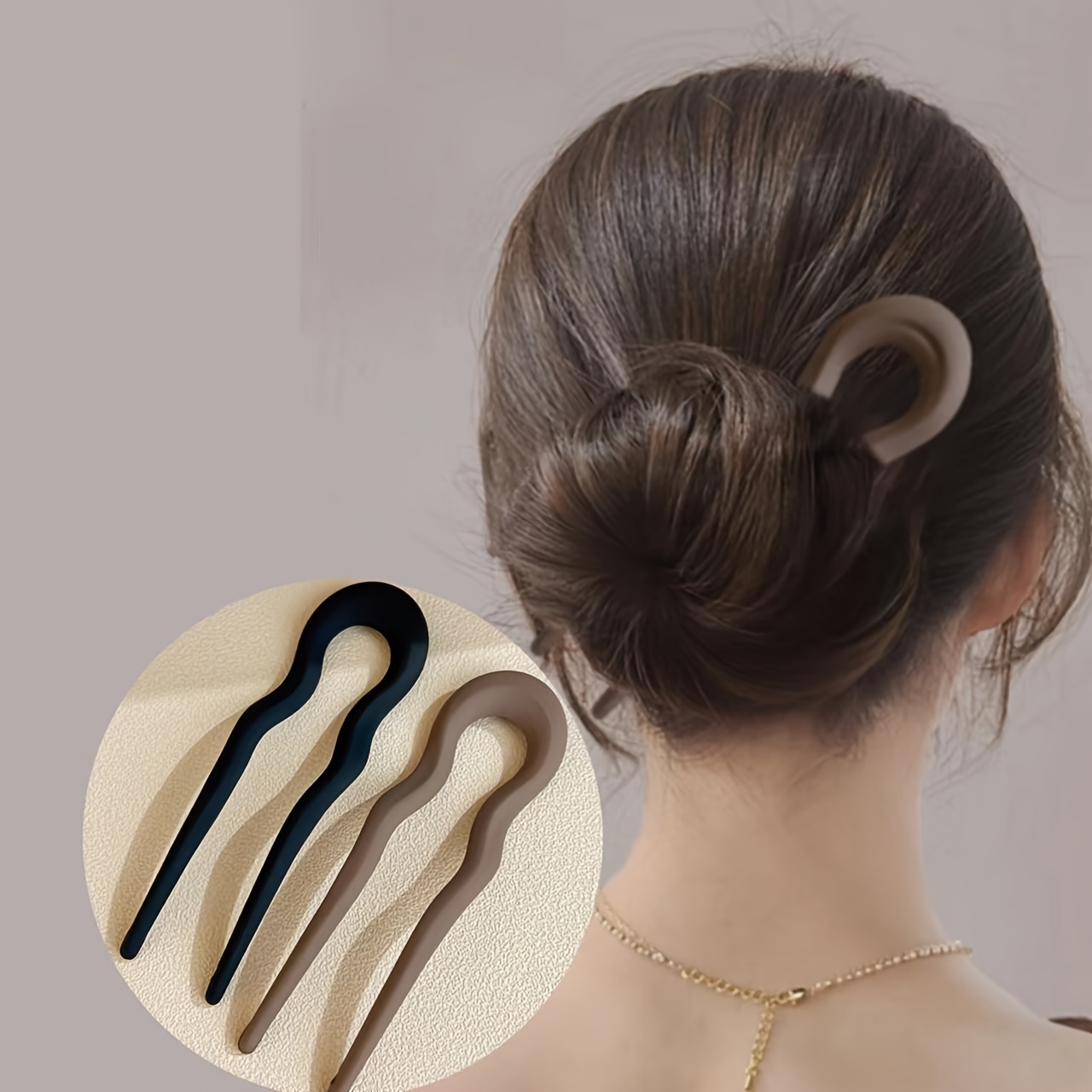 

2pcs Solid Color Matte U Shaped Twist Hair Pins Trendy Hair Dish Hair Bun Makers For Women And Daily Use