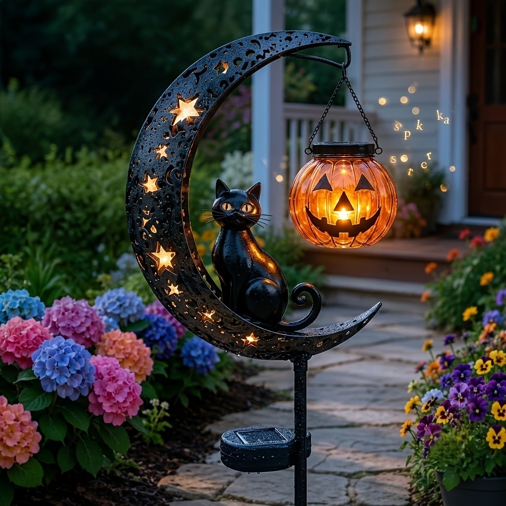 item picture 3  1 halloween black cat and   stump crescent black cat and hanging pumpkin outdoor halloween yard decoration for garden yard lawn trail