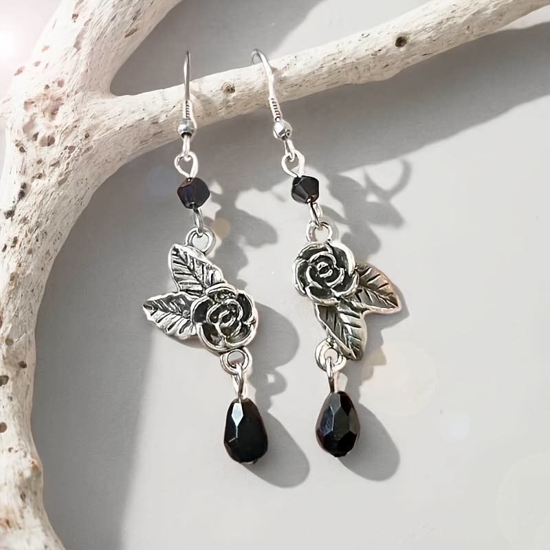 

Gothic Goth Rose And Earrings Romantic Dark Vintage Jewelry Wiccan Minimal Pagan Goddess Women Gift