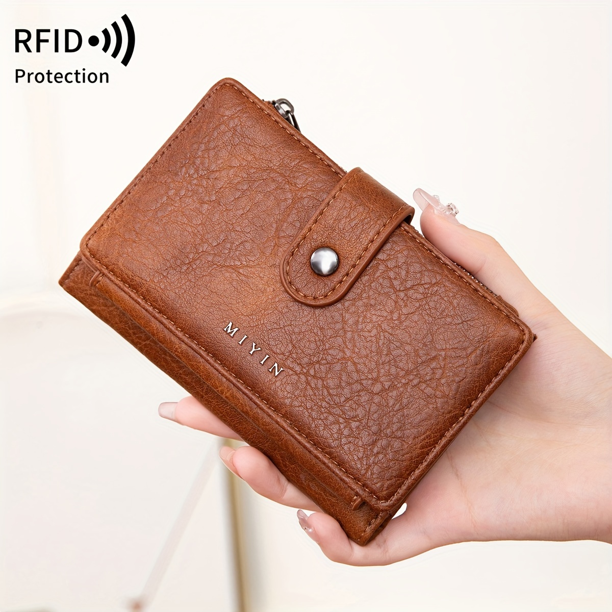 Image of Vintage Style Women' Color Wallet Rfid Blocking Fold Clutch Purse Secure Snap Closure, With Multi-card Slots