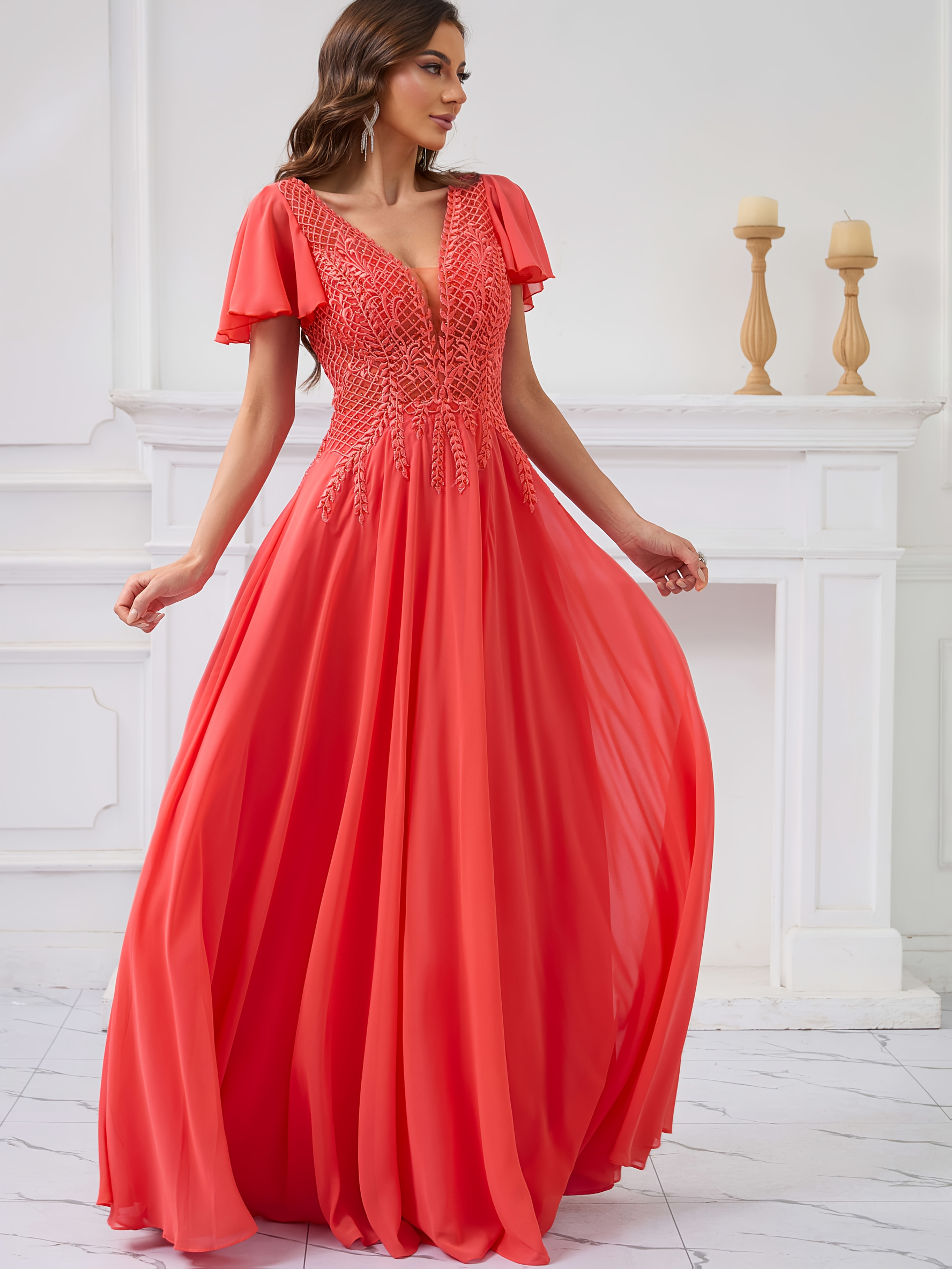watermelon red bridesmaid dresses Mermaid V neck Watermelon Bridesmaid Dress Cheap Long Bridesmaid Dress  BRD006 main image 1