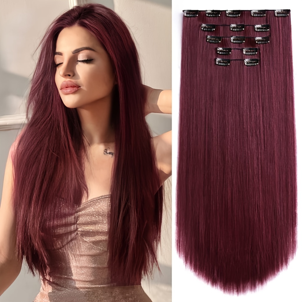 Luxurious Burgundy Hair Extensions with Stainless Steel Clips 55.88 cm Long 7.62 cm 12.7 cm And 20.32 cm Sizes a Festive Look