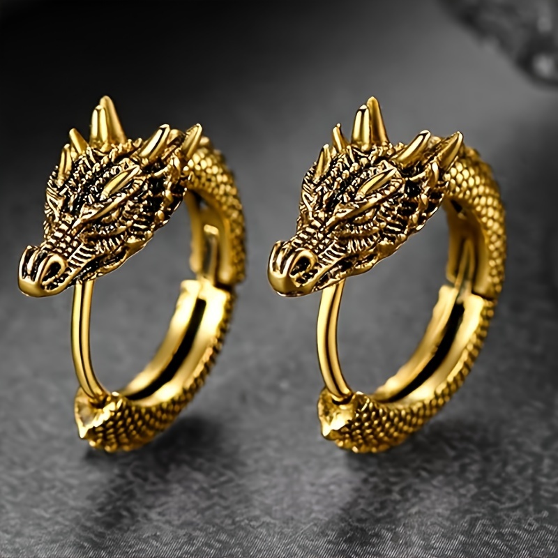 

Boucles d'oreille en forme de dragon pour femmes et hommes, style punk gothique thème animal, cuivre avec plaquage sans nickel, pour occasion quotidienne et fête, accessoire d' - 1 paire