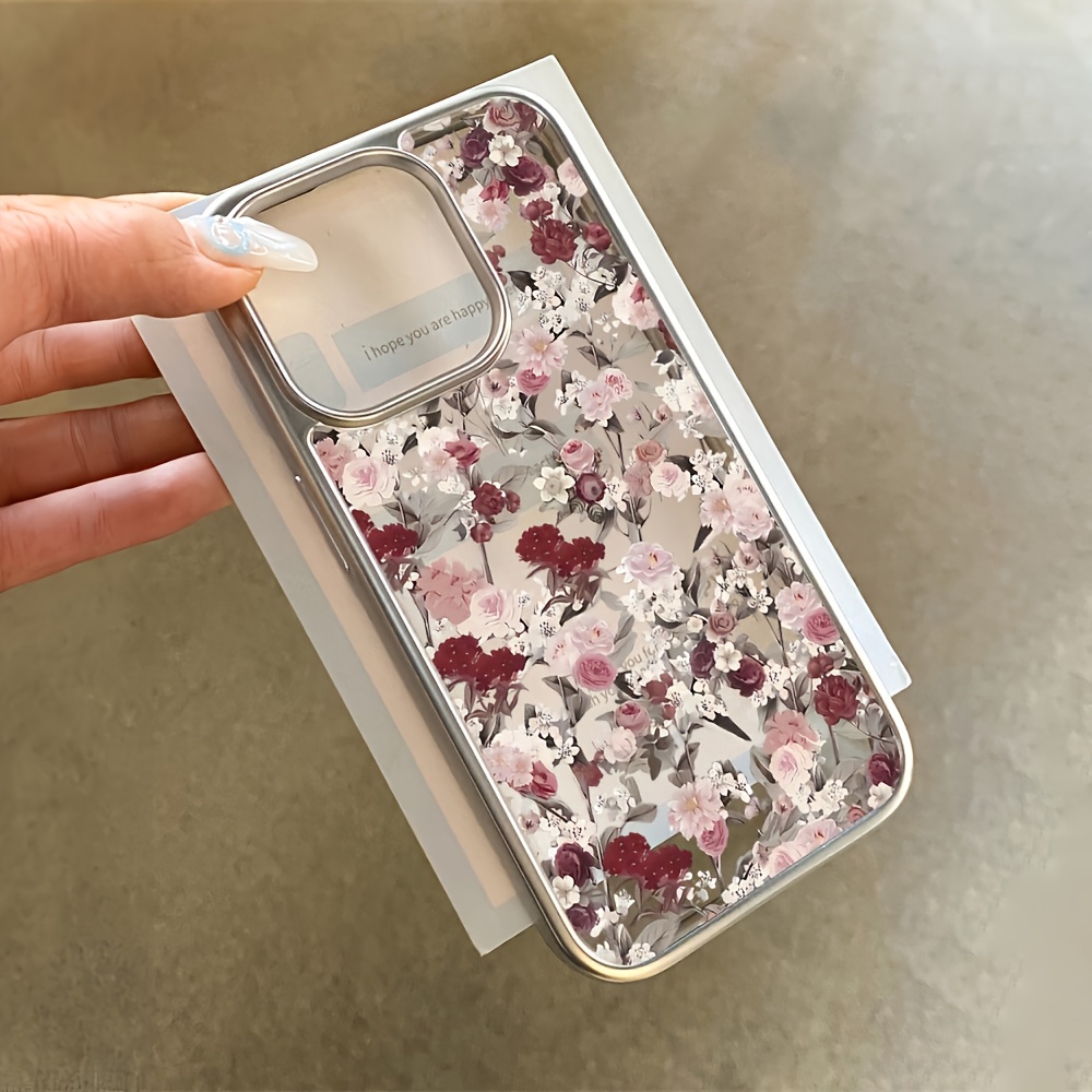 TEMU Phone Case - Fashion Full-screen White Red Rose Plated Phone Case Protective Cover, Durable Anti-fall Protection Case Easy High Aesthetic
