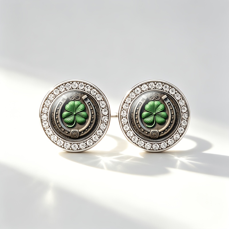 2pcs Classic Horseshoe Clover Stud Earrings Set, Gift