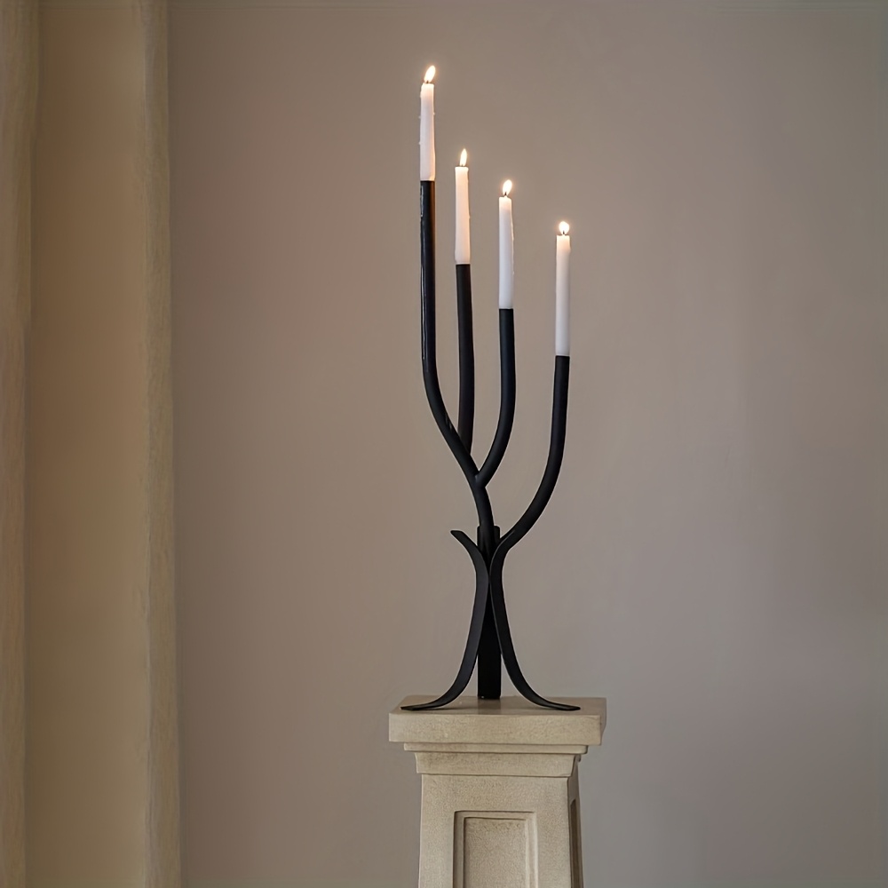 1 Elegant Black 4-Branch Candle Holder with Multi-Leg Fashion Design - Perfect for Centerpiece Decor, Romantic Dinner Photo Props, Wedding Anniversary Birthday Date Ambiance Enhancement, Tabletop Living Room Home Décor, Halloween Christmas New Year