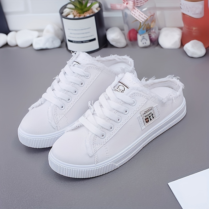 Women's Simple Canvas Shoes Casual Lace Mule Sneakers - Temu
