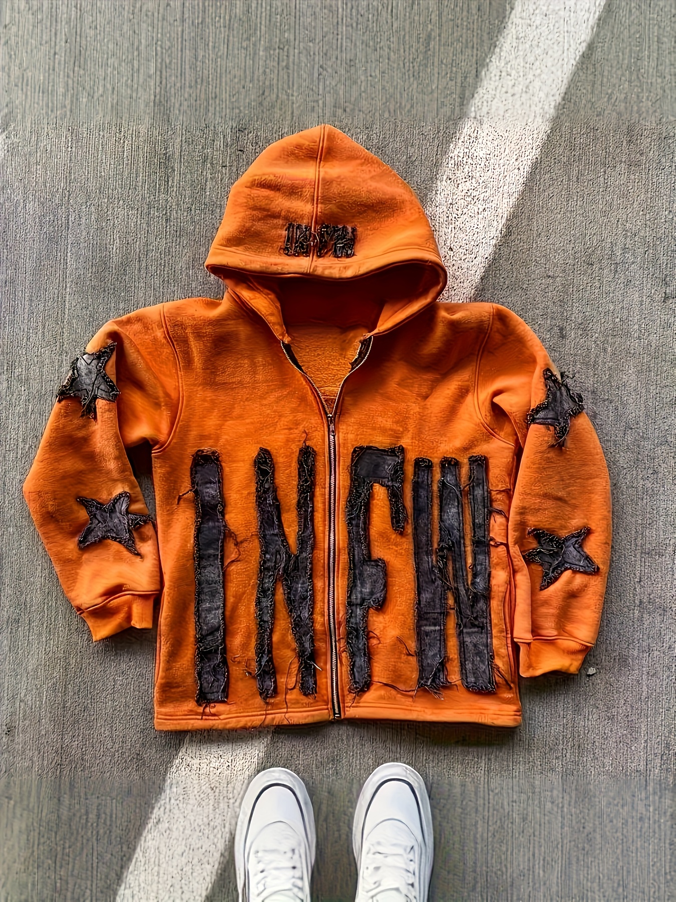 Women'S Y2K Vintage Hip Hop Zip Hoodie Jacket with Distressed Star & joyful Face Prints, Oversized A-Line Streetwear Sweatshirt, Retro 2000s Urban Style, Y2K-Inspired Lettering & Star Patterns, Women' Sweatshirt, Sweater For Women, Women Sweatshirt