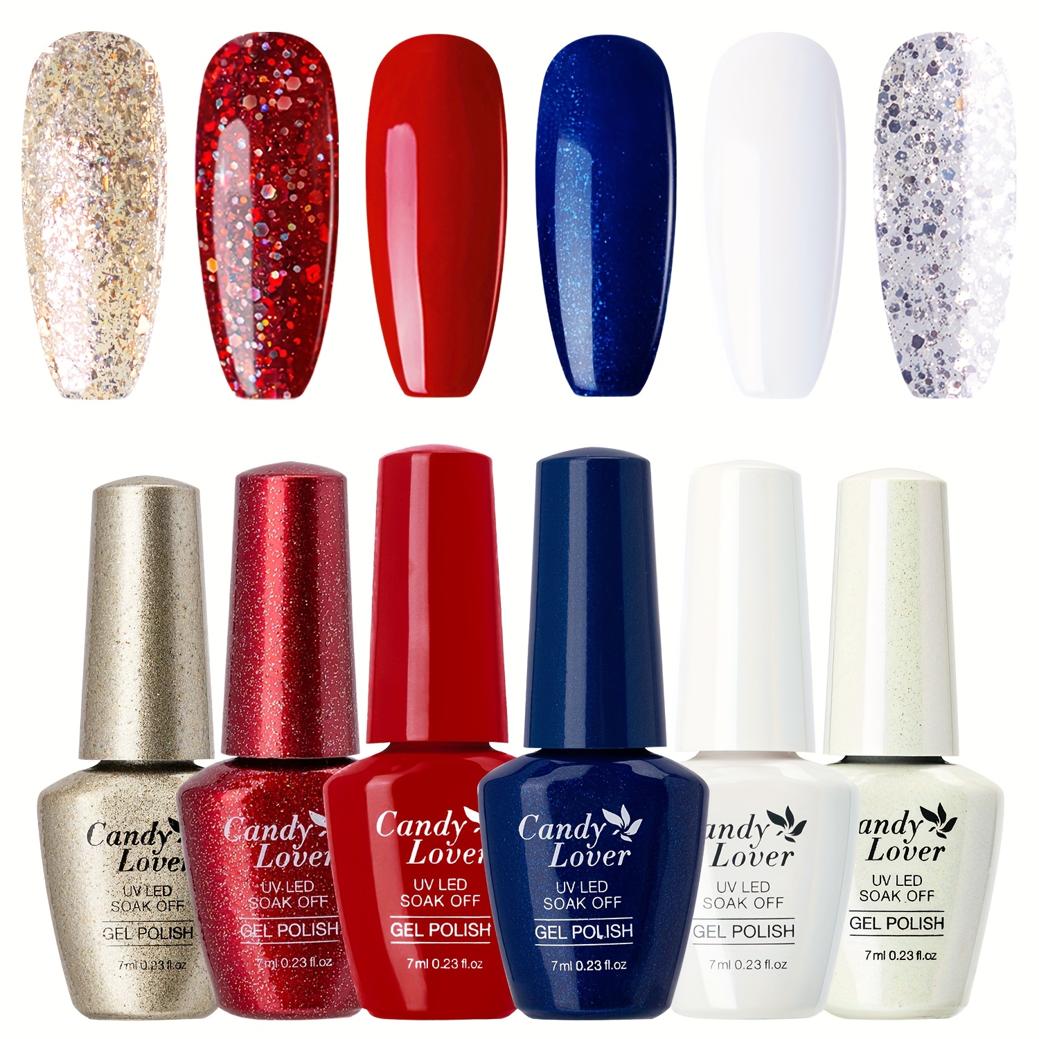 TEMU Gel Nail Polish Set - 6 Colors Soak Off Led Nail Gel Golden Red Blue Glitter Nail Art Polish Kit For Women Long Lasting Gel Polish For Manicure Christmas Gifts