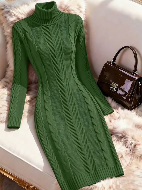 autumn winter womens sweater dress and fashionable high neck solid color fabric dress for layering