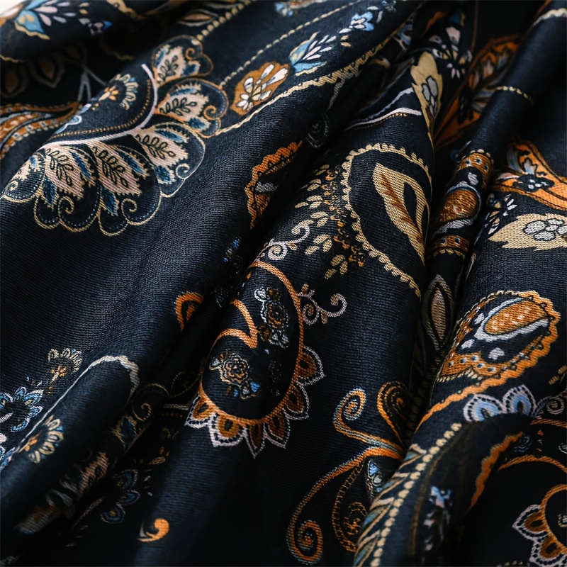 Women'S Stylish Scarf in Dark-Colored Cashew Flower with Fringed Edges, a Soft Shawl for Ladies