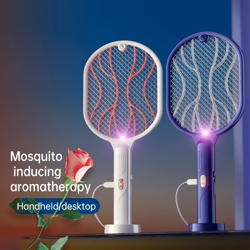 

2-in-1 Usb Rechargeable Mosquito Swatter With Built-in Aromatherapy And Led Mosquito Killer Lamp - Portable Electric Fly Swatter For Effective Mosquito Control