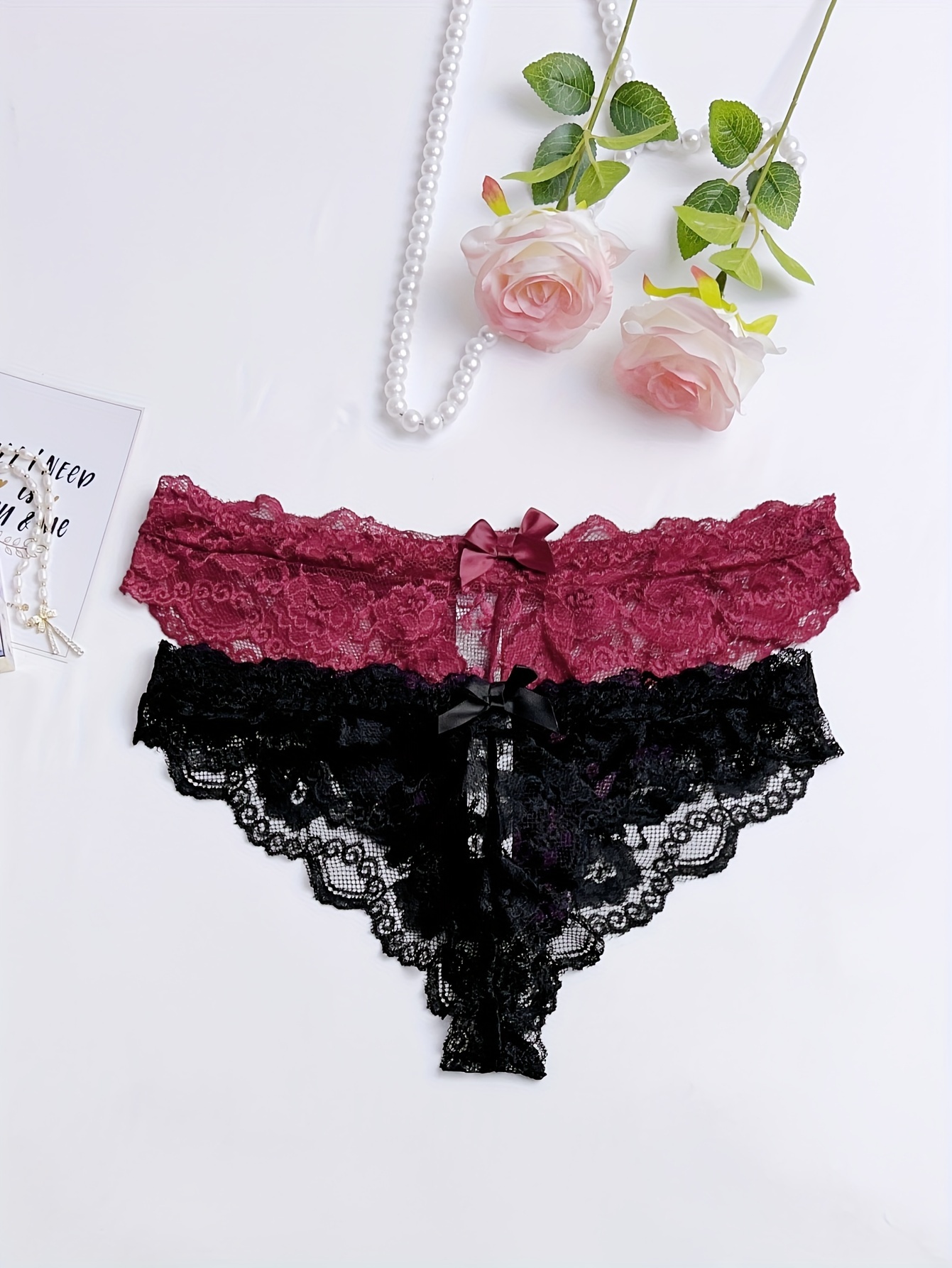 1PC Women Cute Briefs Floral Lace Triangle Bow Panty Pleated Frill Underwear  Plus Size Comfy(Black, M) at  Women's Clothing store