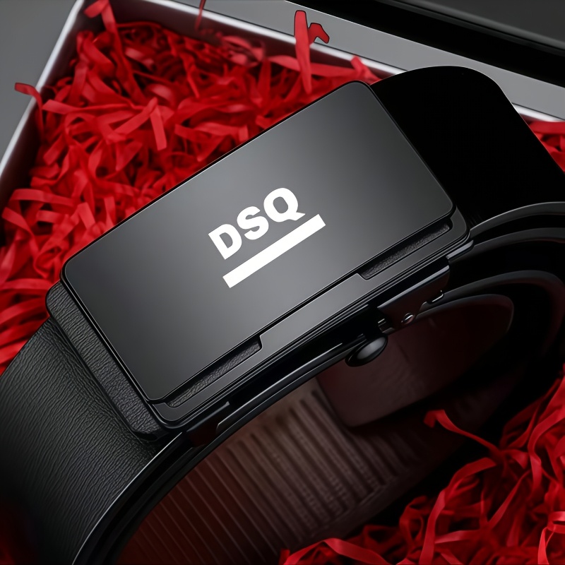 DSQ Patterned Men's Belt with Automatic Buckle Design