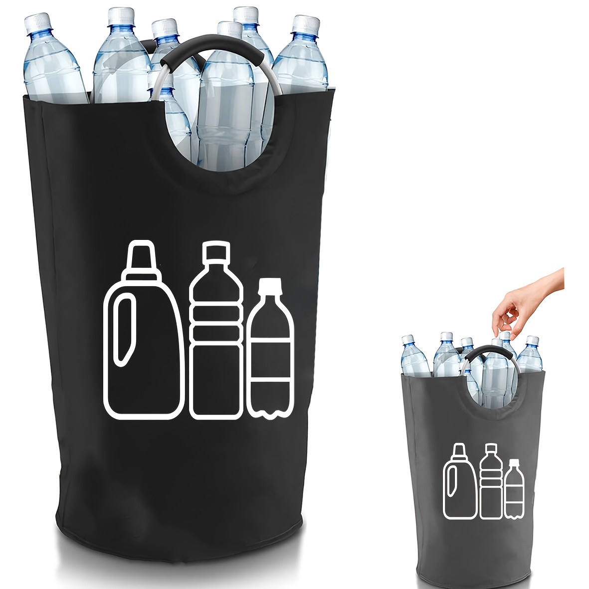 Image of Large Capacity Recycling Bin Bag, Foldable Indoor Recycle Bin For Bottles, Glass, Paper, Plastic, Metal, Beverage Container Storage Basket, Cylindrical, No Electricity Needed, Organization