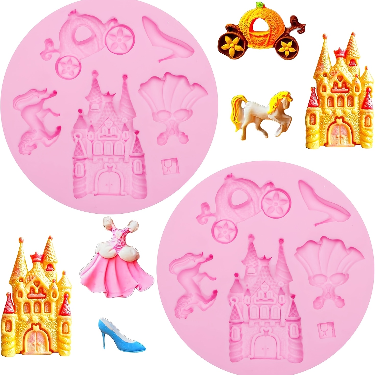 TEMU Moule en silicone chocolat Robe de princesse Chaussures de cristal Moules à fondant pour la décoration de gâteaux Décorations de cupcakes Gomme
