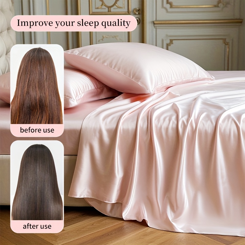4pcs Comfort Satin Sheet Set - All-Season Versatile Non-Shrink, Ball-Free Machine Washable Luxury Fitted Sheets Soft and Smooth Bedding for Bedroom and Guest Room 1 * Flat Sheet + 1 * Fitted Sheet + 2 * Pillowcases