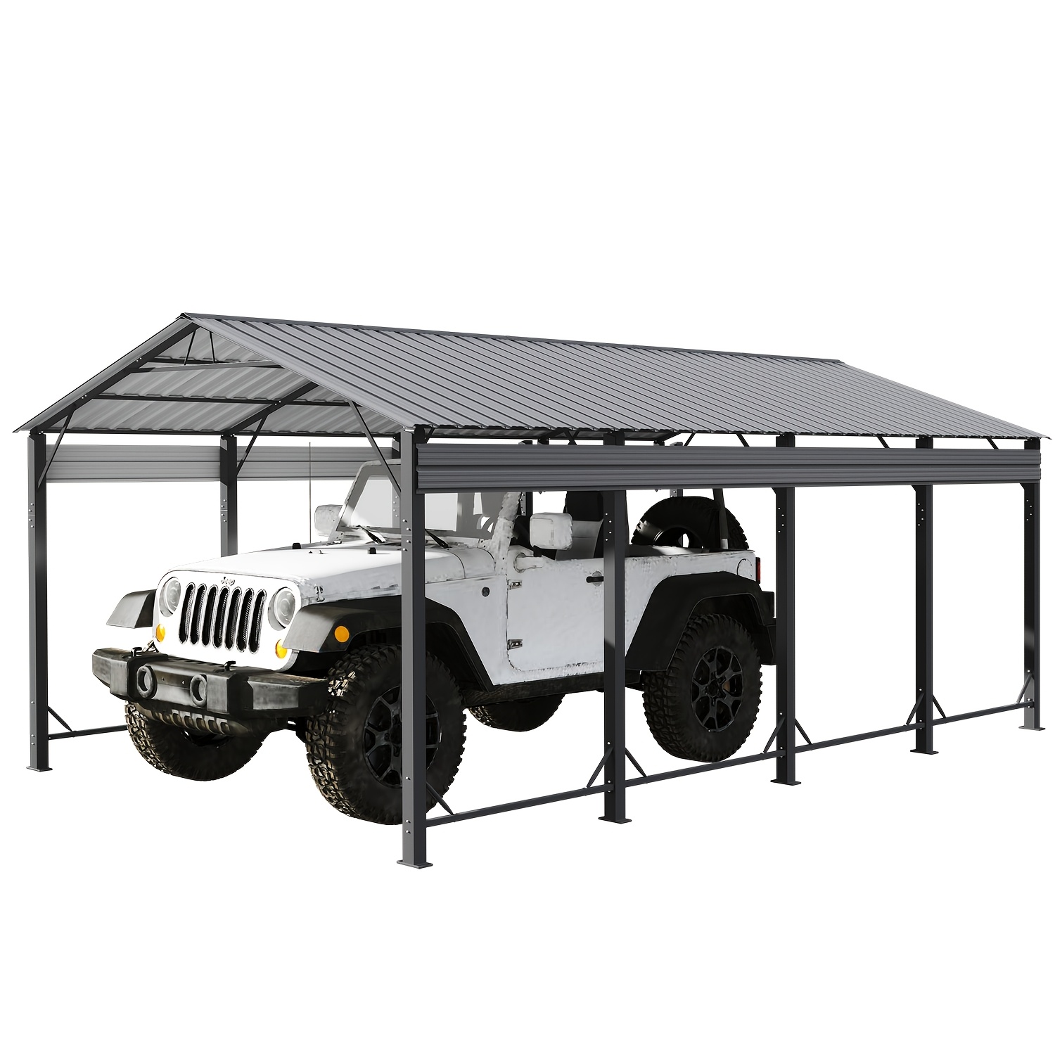 TEMU 12x20/10x15 Ft Heavy Duty Carport Canopy With Reinforced Frame And Base, Garage Outdoor Galvanized Car Shelter For Pickup Trucks, Cars, Suvs,