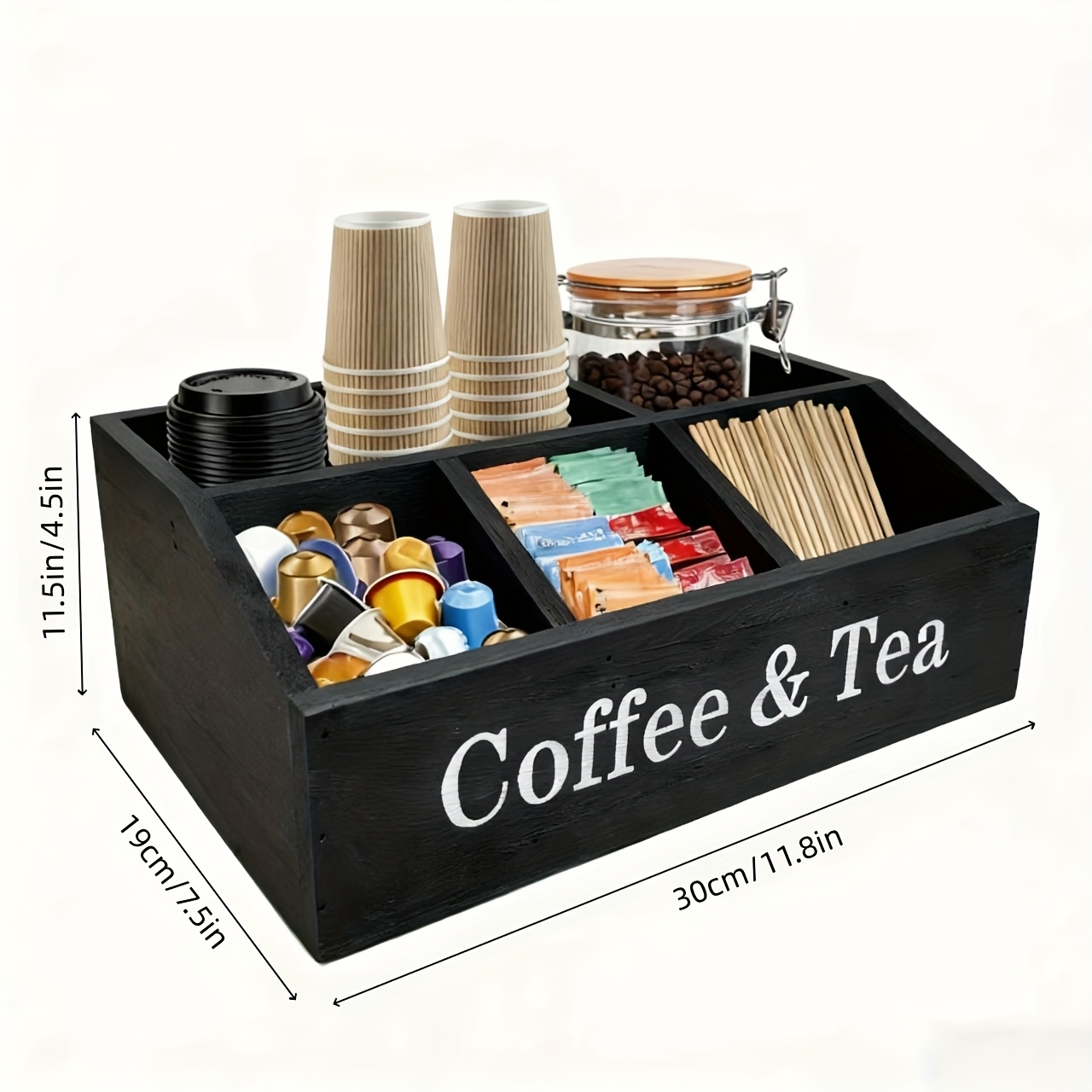 Image of Wood Coffee Station Organizer Rack With Shelf - Rustic Farmhouse Countertop Storage Shelf Suitable For Coffee Bar, Tea Spice Basket Organizer, Wood Shelf, For, Cafe, For In Stores Or Online