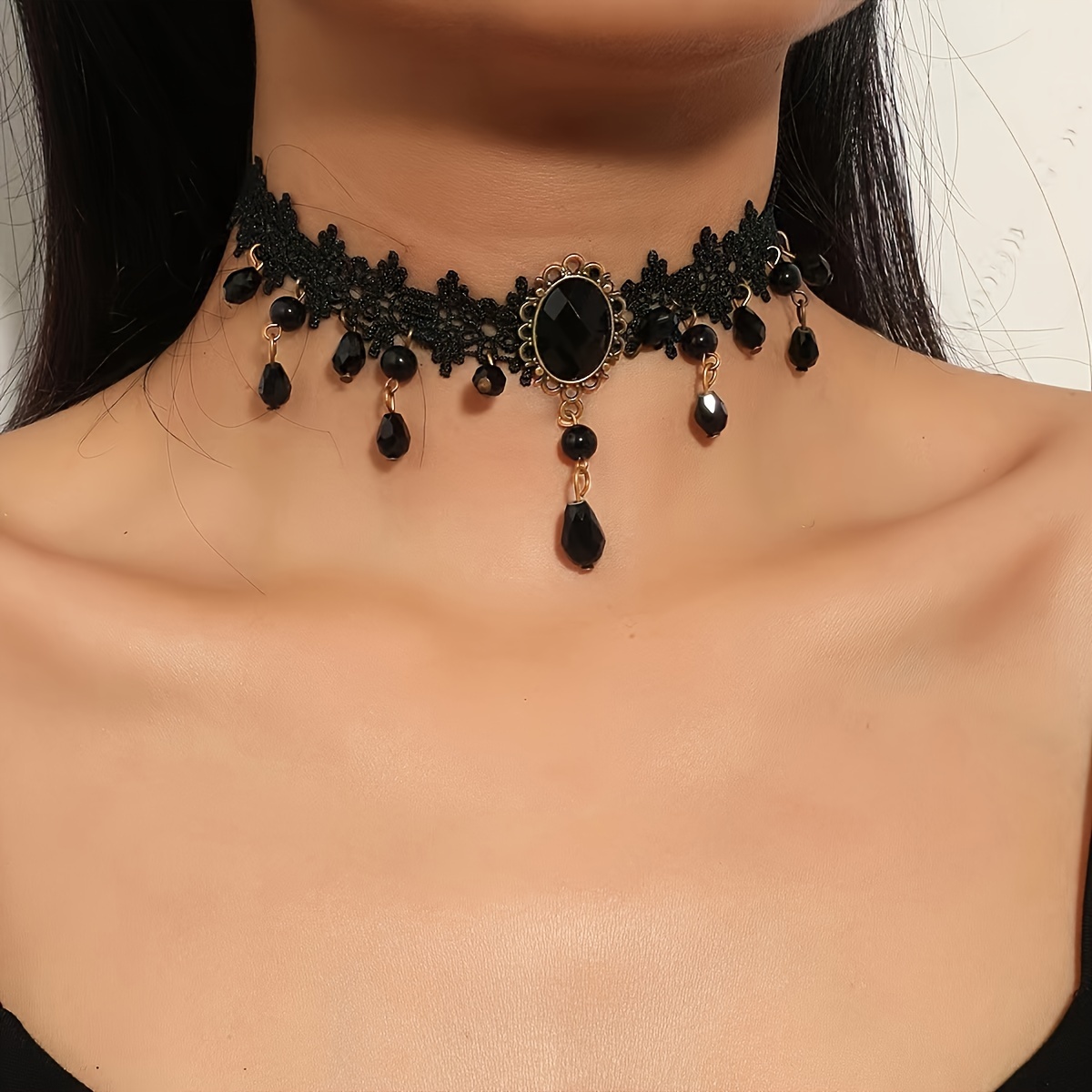 

Vintage Gothic Style Black Tassel Lace Short Necklace Neck Chain Female Jewelry Gift