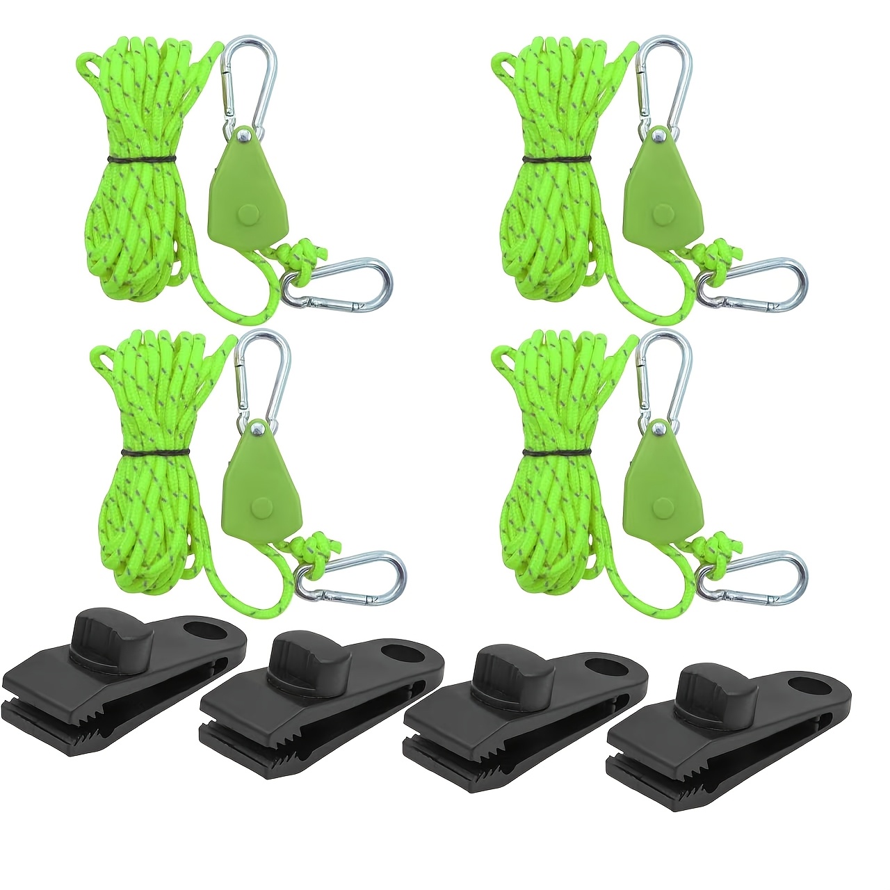 TEMU 8pcs Camping Rope Set With Reflective Cord And Tent Tarp Clips, Suitable For Camping And Hiking, Wheeled Camping Tent Guy Lines With Adjustable