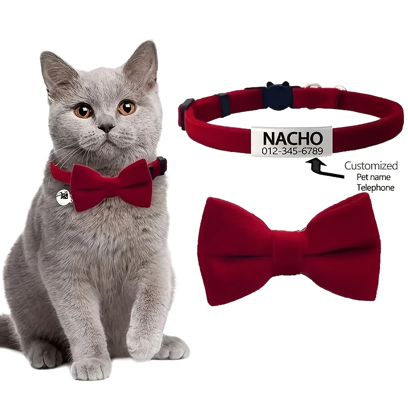 1pc Plush Bow Custom Cat Collar, Adjustable Bow Plush Material, Pet Custom Collar Suitable For Puppies And Kittens, Without Battery