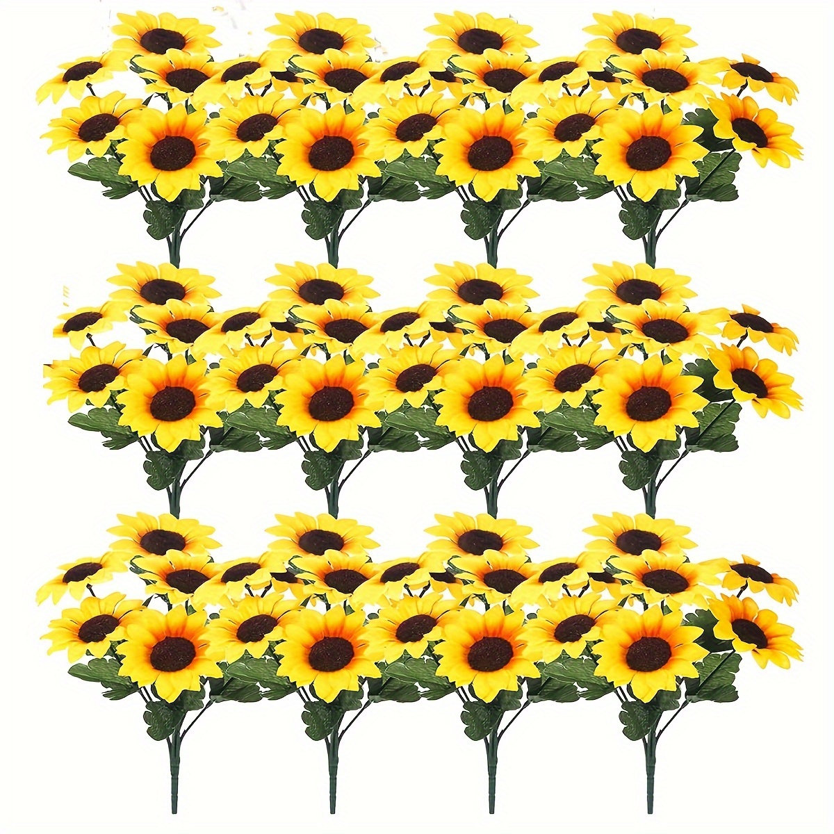 12 Bunches of Sunflowers Artificial Decorative Flowers, Autumn Plants Resistant to UV Rays, Plastic Flower Room Interior and Exterior Decorations Do Not Fade, Wedding Garden Courtyard Outdoor Thanksgiving Decorations