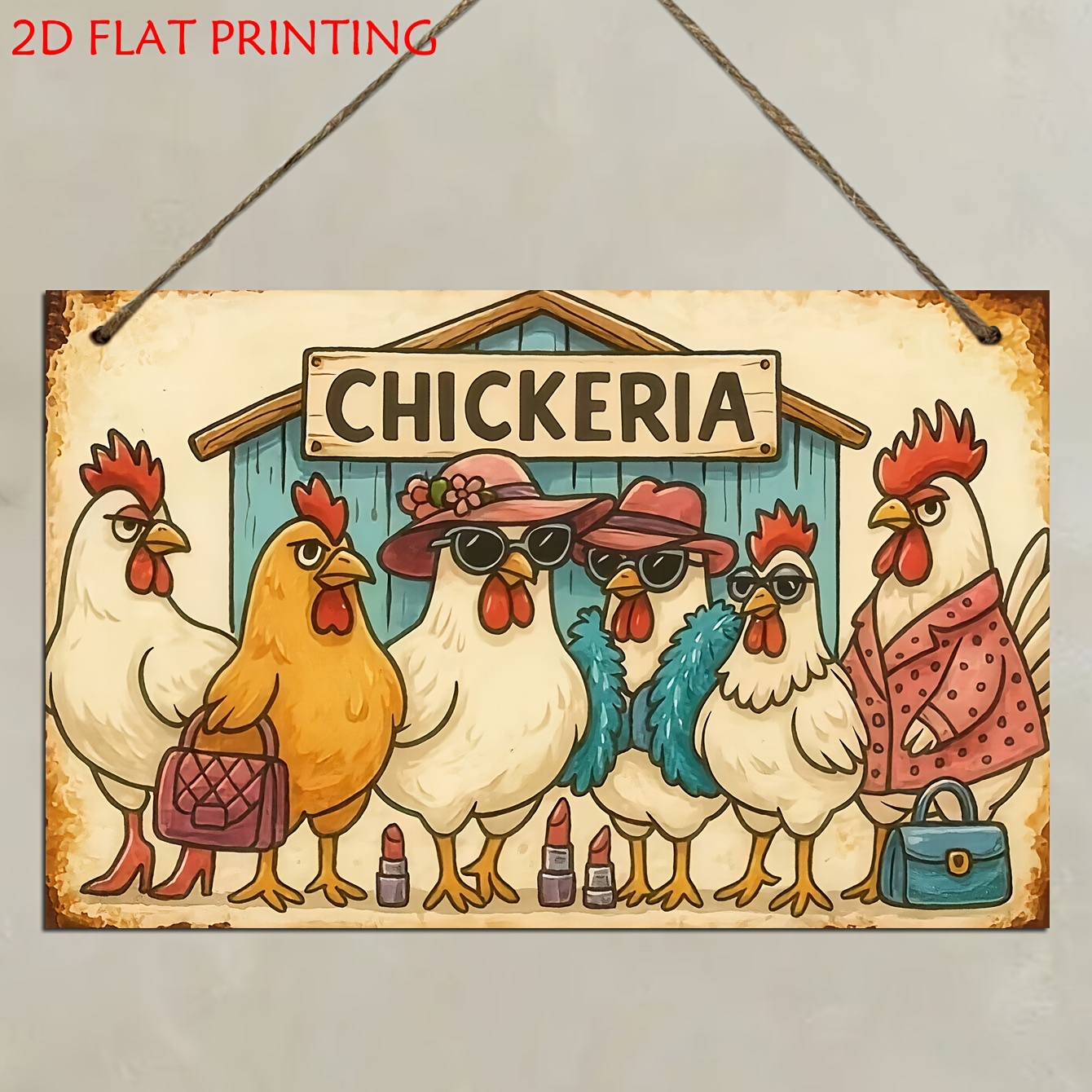 Image of 2d Flat, 1pc Wooden Decorative Sign & Plaque, Vintage Wall Decoration, Chickens In A Stylish Rustic Design, Ideal For Homes, Cafes, Offices, Indoor & Outdoor Decoration
