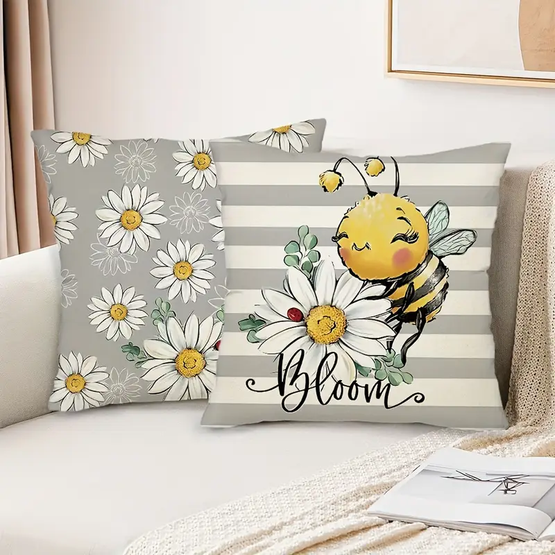 spring summer daisy bumble bee throw pillow covers grey Temu Mexico