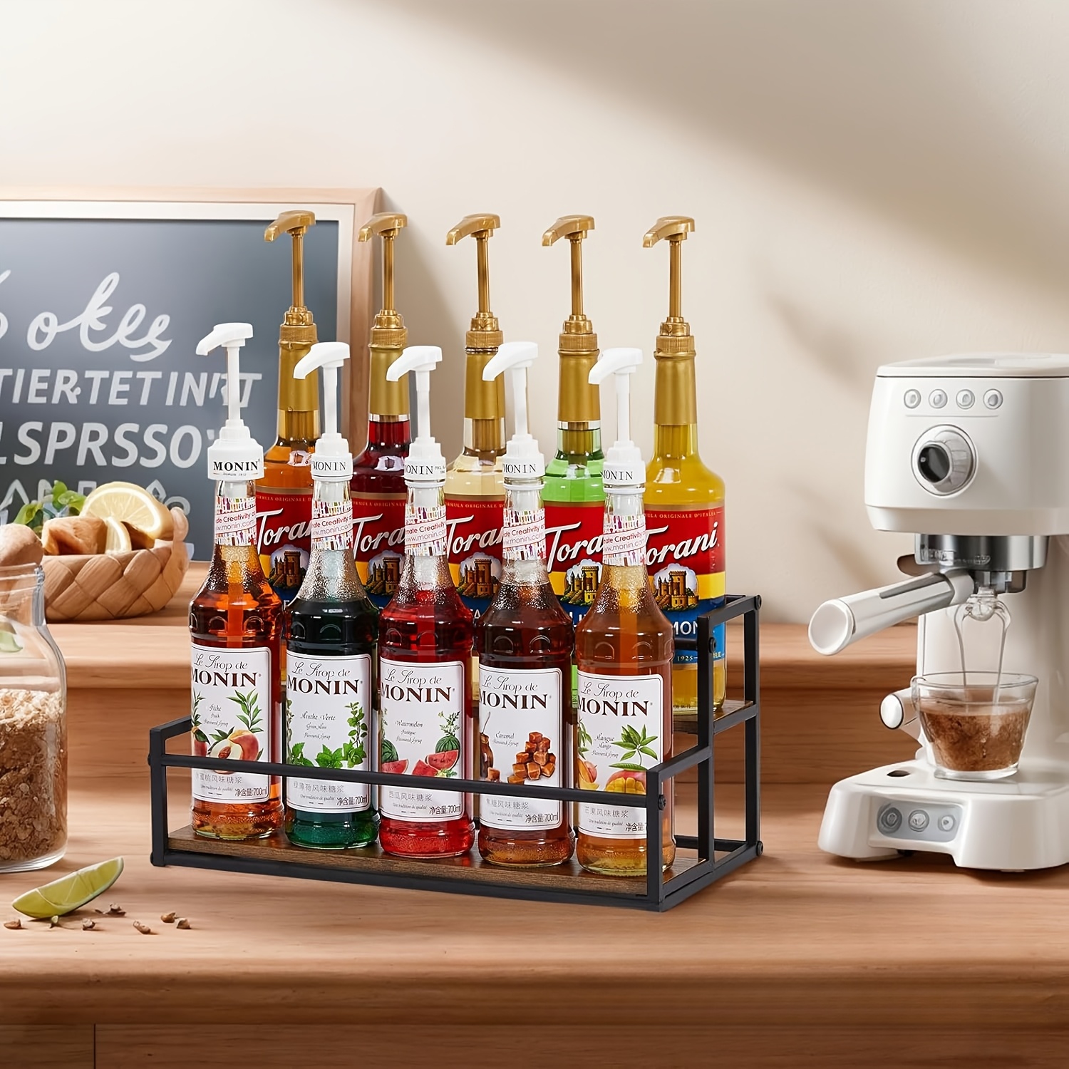 2-Tier Kitchen Storage Rack with Wooden Base, Space-Saving Spice Shelf