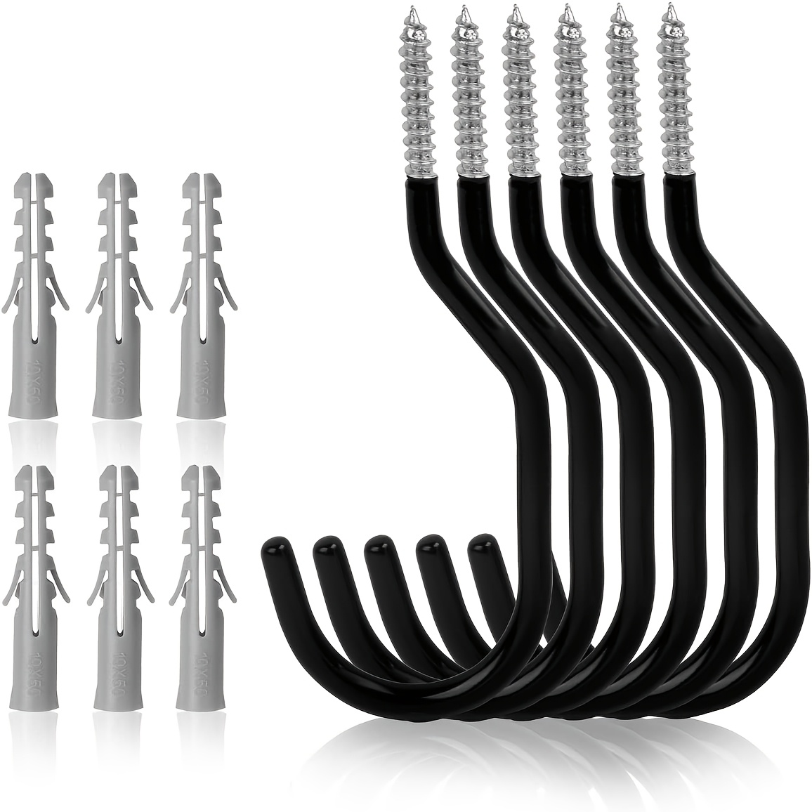 TEMU Set Of Hooks For Garage Storage, Including Bike Tool Organizers, In Black And In Packs Of 6 Or 12