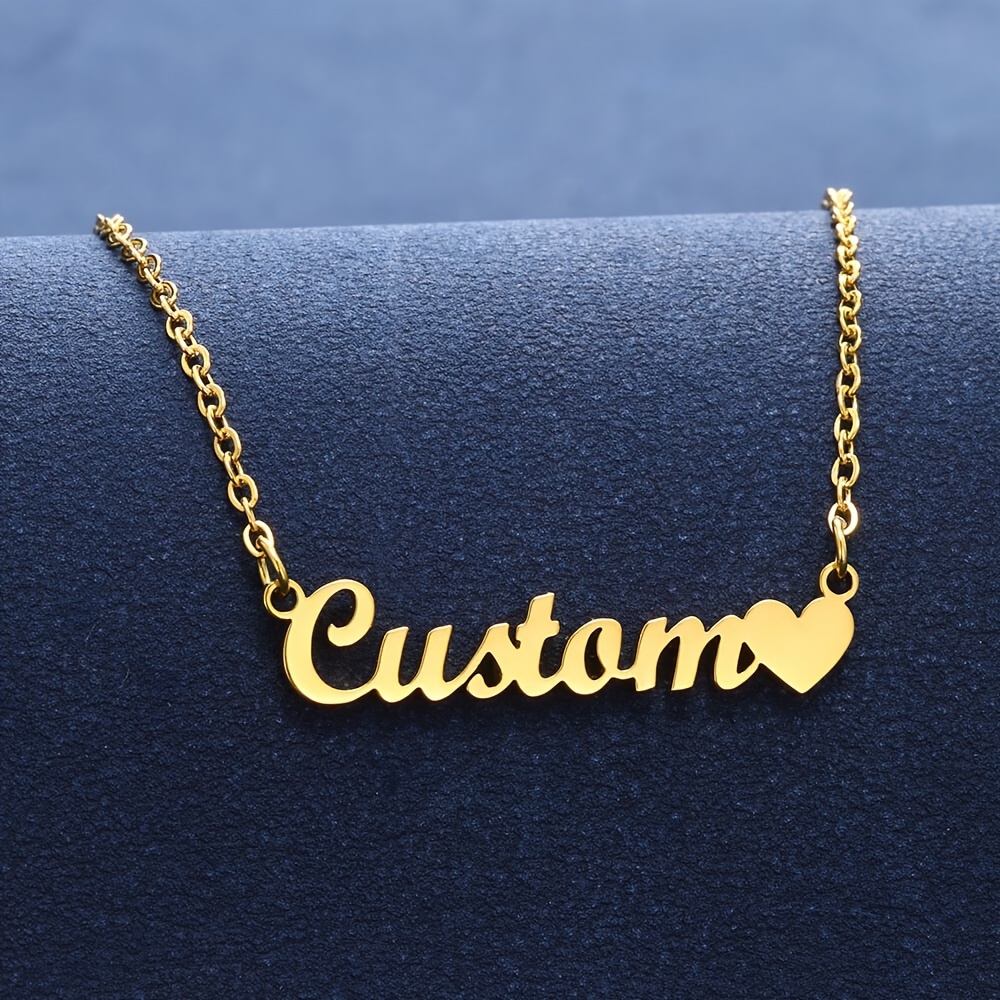 

Customizable Love Heart Name Necklace - Elegant & , Stainless Steel, Casual Attire Or Gifting