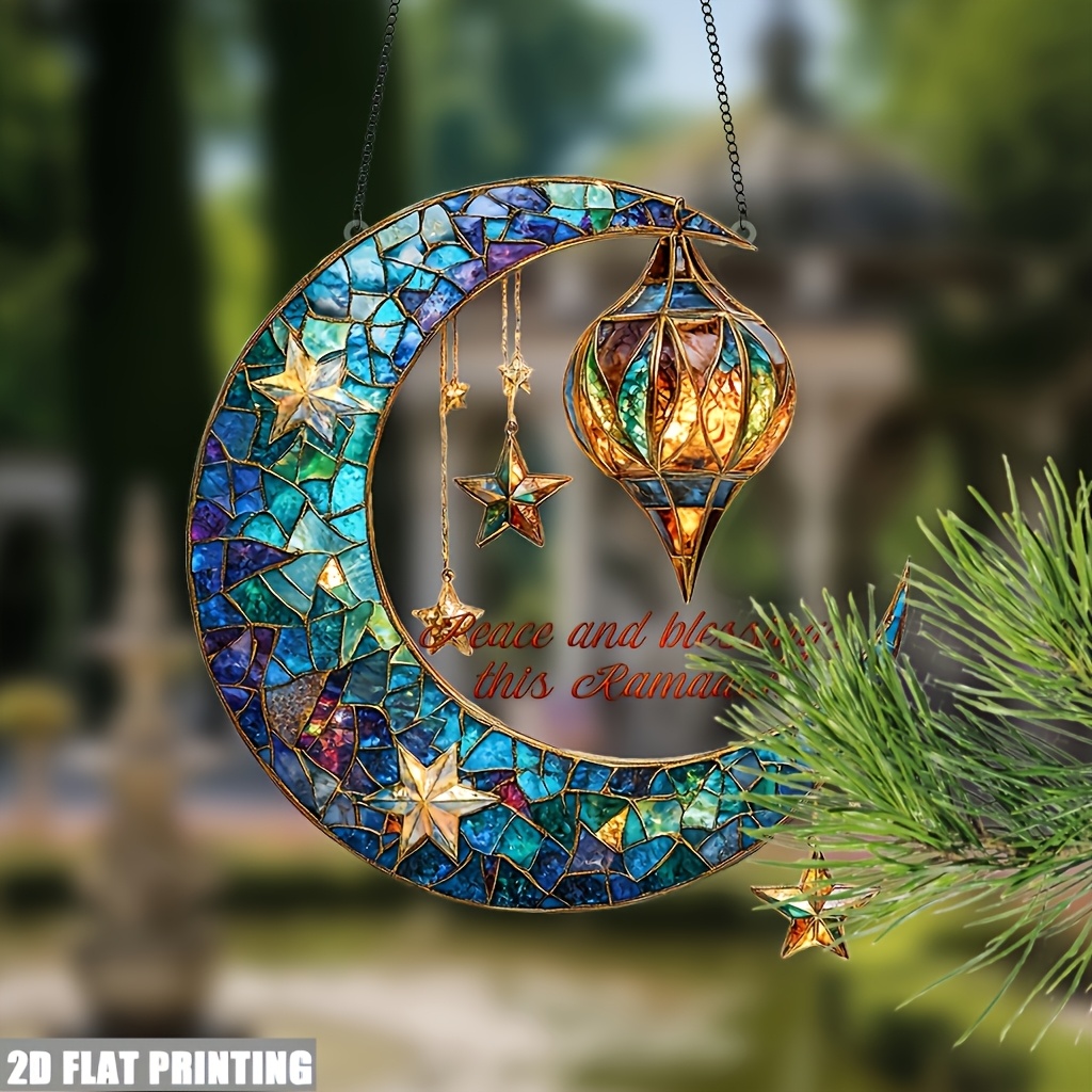 

2d Flat 1pc Ramadan Moon Crescent Hanging Decor, Double-sided Acrylic Sun With , Theme, No Power Needed, Perfect Gift For Women And Holidays