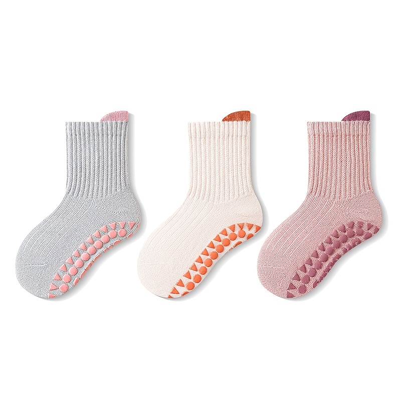 TEMU 3 Paires de Chaussettes Antidérapantes pour Enfants, Chaussettes d'Intérieur Contrastées et Mignonnes, Confortables et Respirantes pour Bébés et
