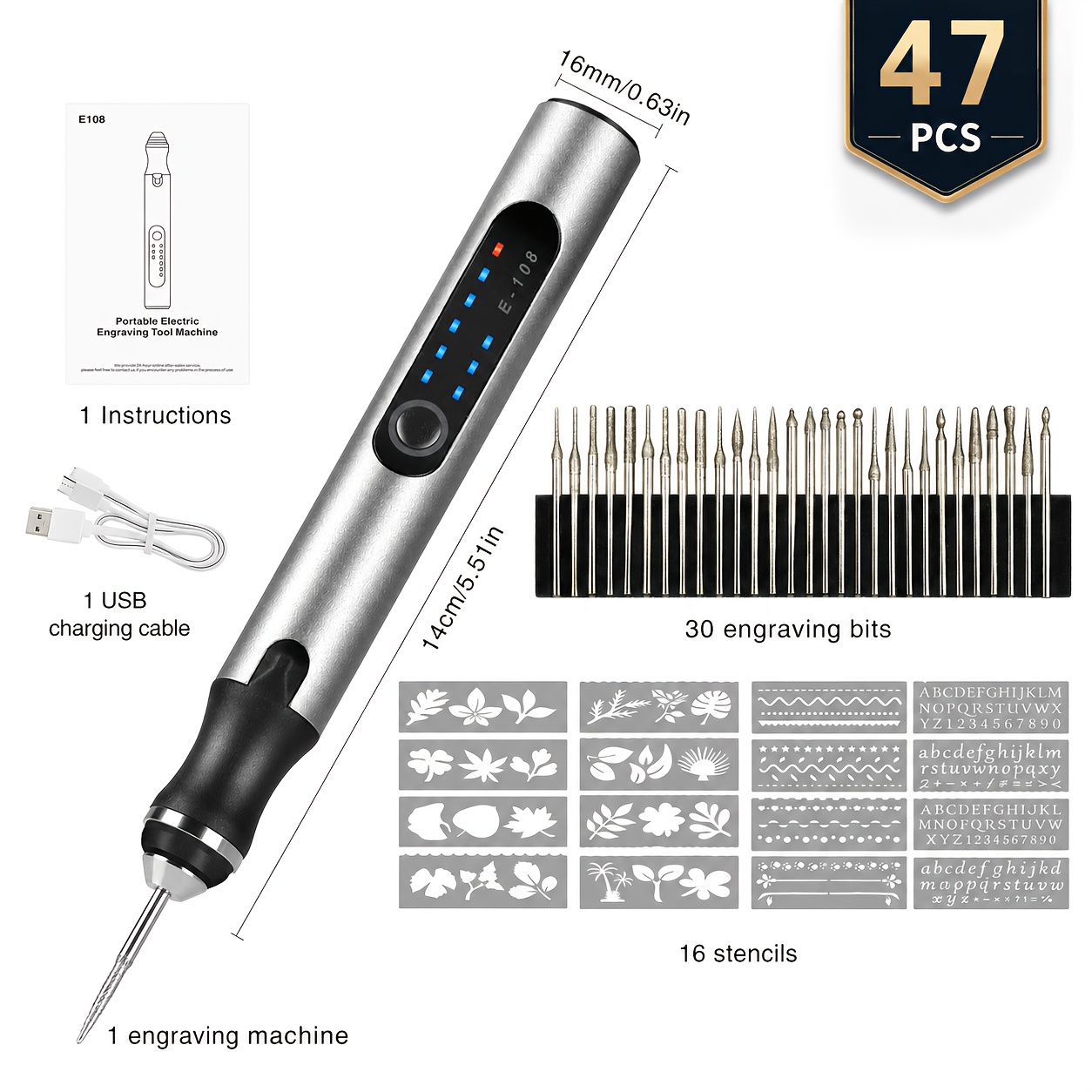 TEMU 47pcs Rotary Tool, Rechargeable Engraving Machine, Cordless Diy Portable Engraving Pen With Settings, Includes Usb-c Cable And 30 Drill Bits,
