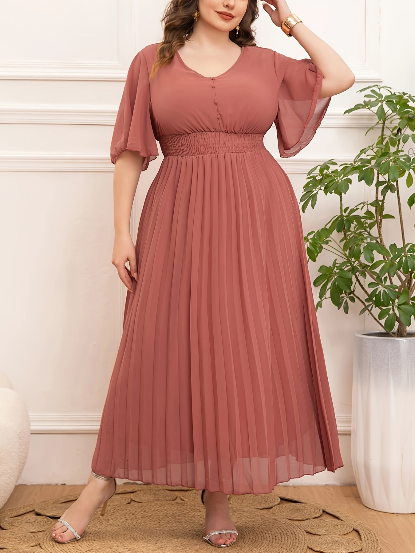 New Plus Size Women's Fashion Simple Pleated Dress