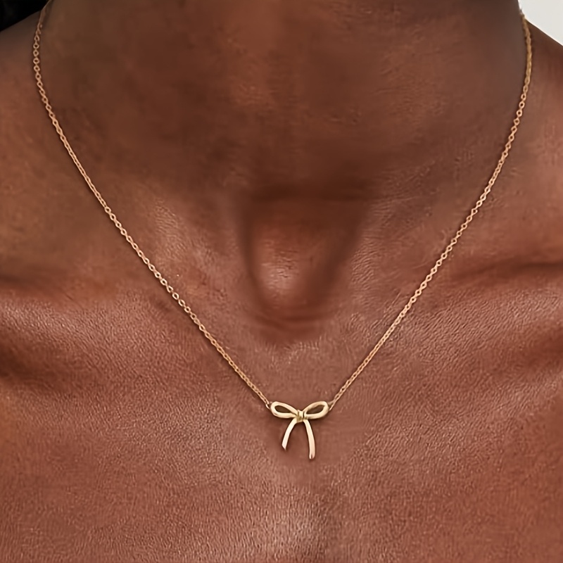 TEMU Women's Necklace - Cute Bow Shape, Bloom, Small Delicate Neck Fashion