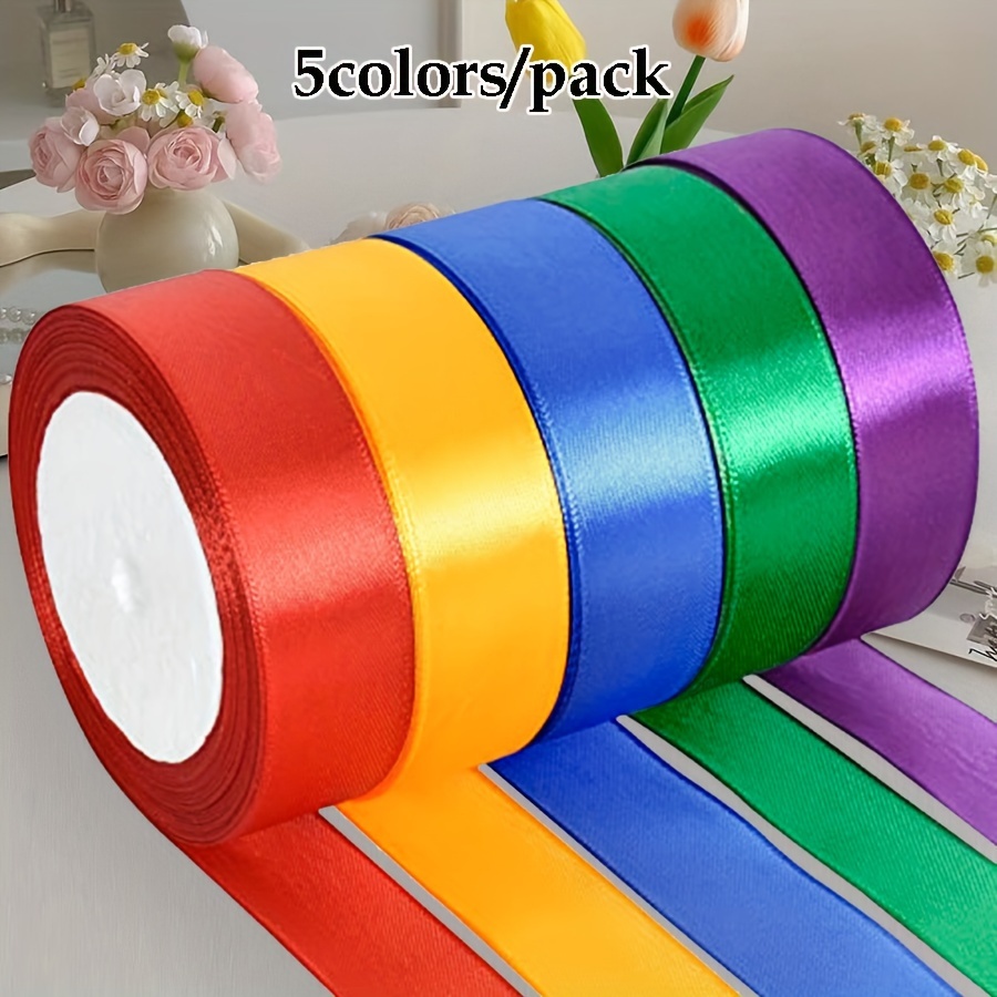 

5-pack Fabric Ribbon Rolls, 22m Length, 2.5cm Wide - Ideal For Diy Bouquets, Hair Clips, Gift Wrapping, Wedding Decorations, And Festive Crafts Materials - Multicolor Set