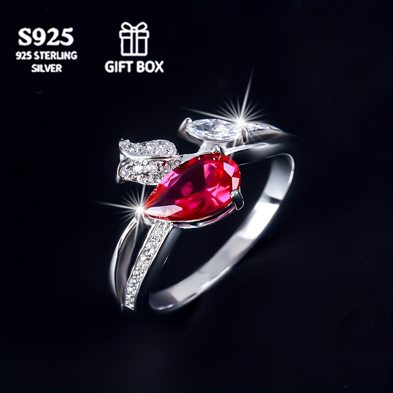 

1 Pcs Light Luxury Refined S925 Sterling Silver 18k Gold Plated Drop Zirconia Ring For Ladies Valentine's Day Engagement Proposal Choice (gift Box)