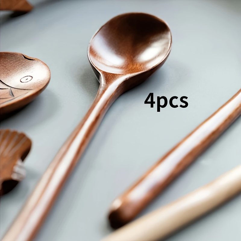 Set of 4 Wooden Soup Spoons, Multifunctional 23.5 Cm Long-Handled Wooden Spoons - Reusable Wooden Cutlery for Stirring, Long Soup Spoons, Suitable for Afternoon Tea, Home, Restaurants, Travel, And Dinner Parties.