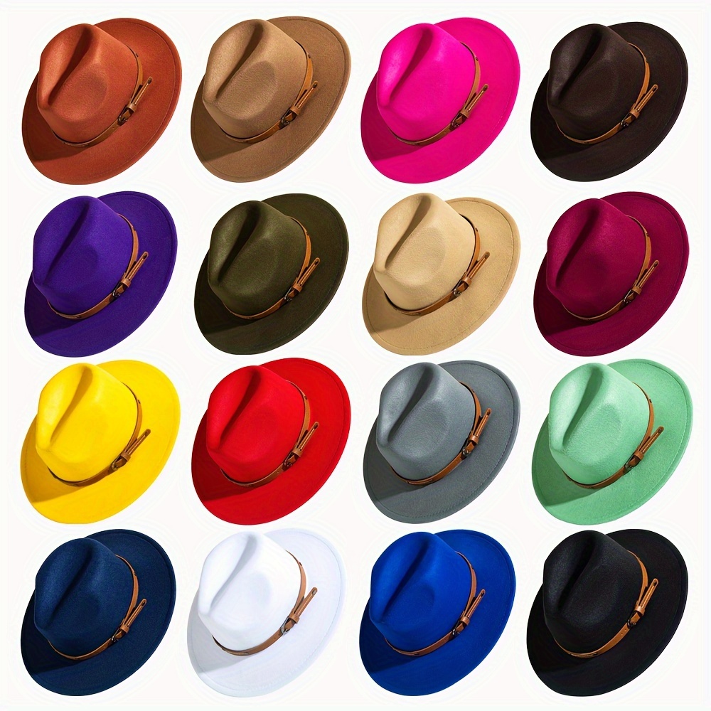 

Unisex Wide Brim Fedora Hat With Removable Belt Buckle, Vintage Style Trilby Cap, Fashion Accessory For Men And Women In Multiple Colors