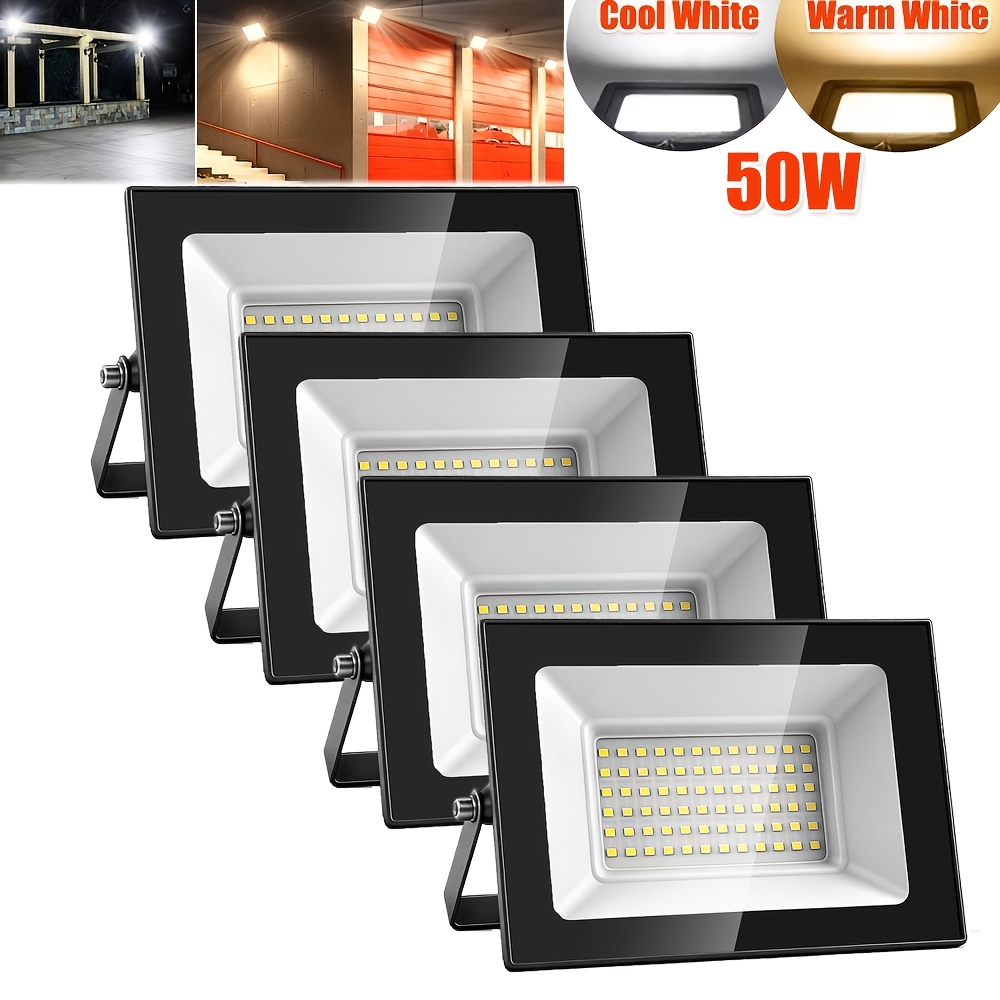 4pcs 50w Led Floodlight Outdoor, 17x11.6x2.7cm Led Security Light, Led Flood Light, Cool White/warm White, Adjustable 180° Bracket, For Garden, Garage, Yard, Backyard, Workshop