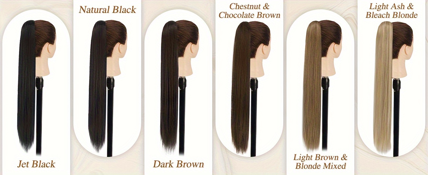   30 long straight brown ponytail extension heat resistant synthetic hair multi layered tail for natural     for easy styling   women and girls daily wear ponytail hair extensions details 2