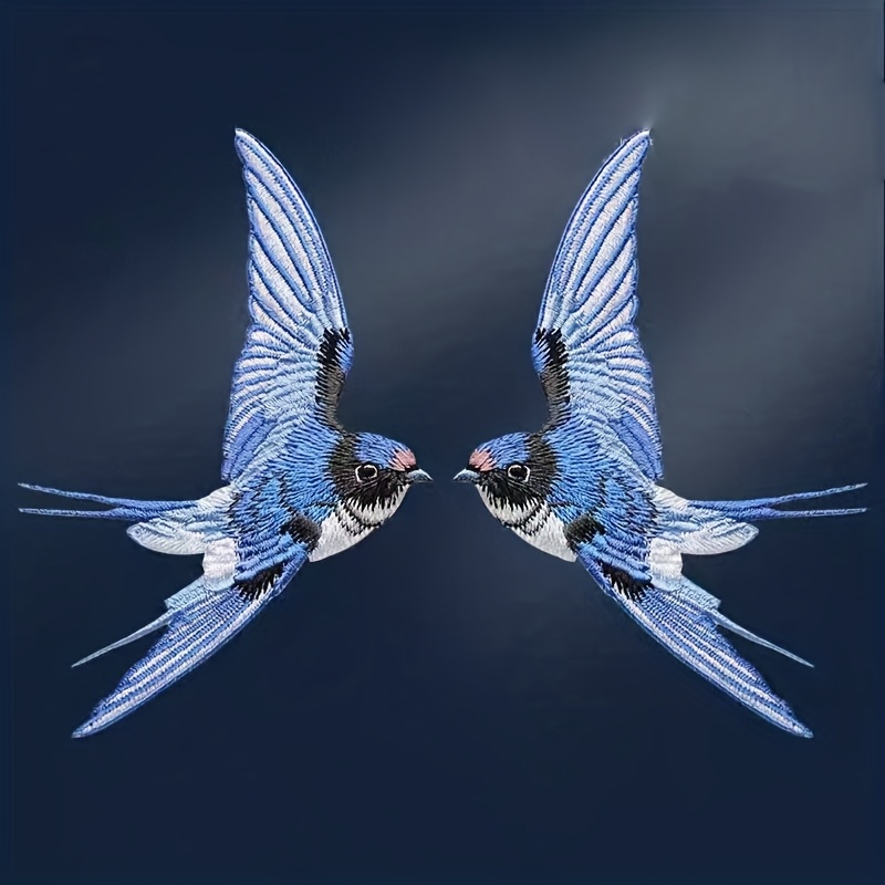 Pair Of Swallow Embroidered Iron-on Patches For Clothing, For Mending Holes