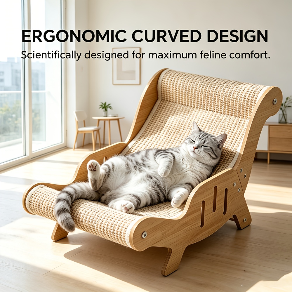 TEMU Fauteuil Ergonomique et Courbé pour Chat, Lit pour Chat 2-en-1 et Coussin à en Sisal Résistant à l', Anti-Colle, Structure Stable avec Forte