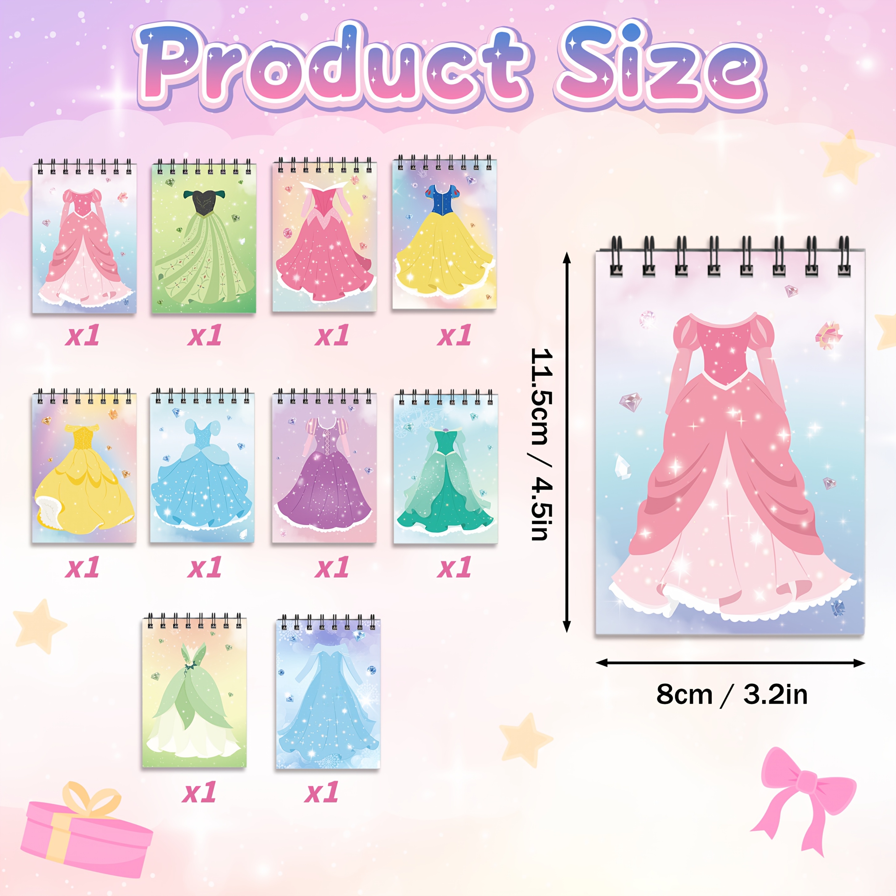 TEMU 10pcs Gorgeous Dress Mini Spiral Notebooks, Princess's Pocket Notepads, Birthday Draw Gifts Supplies, Classroom Favors & Supplies Gift Bag