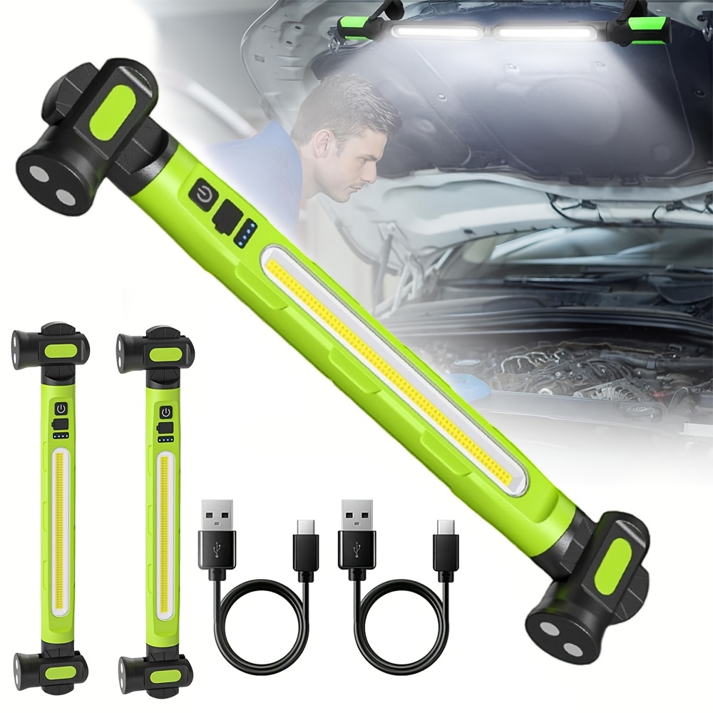 TEMU Green-2pcs Portable Magnetic Handheld Work Light, Bright Led Work Light With 4 , Wireless Charging Hood Light, With Hook, 360° Rotating Body And
